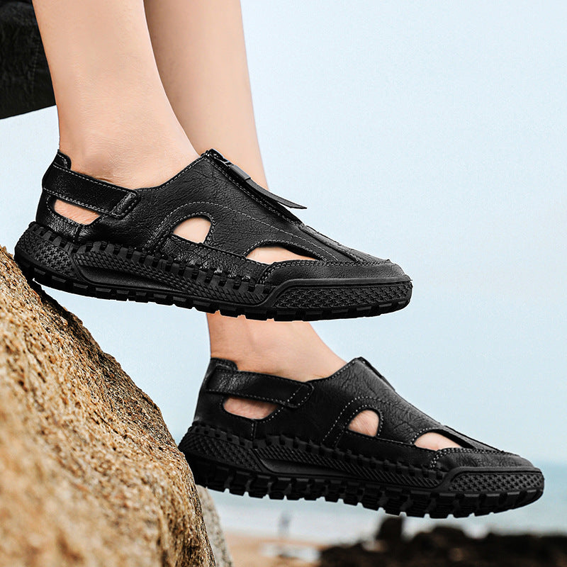 Sandales Homme en Cuir Véritable | Clogs Respirants Grande Taille 38-46