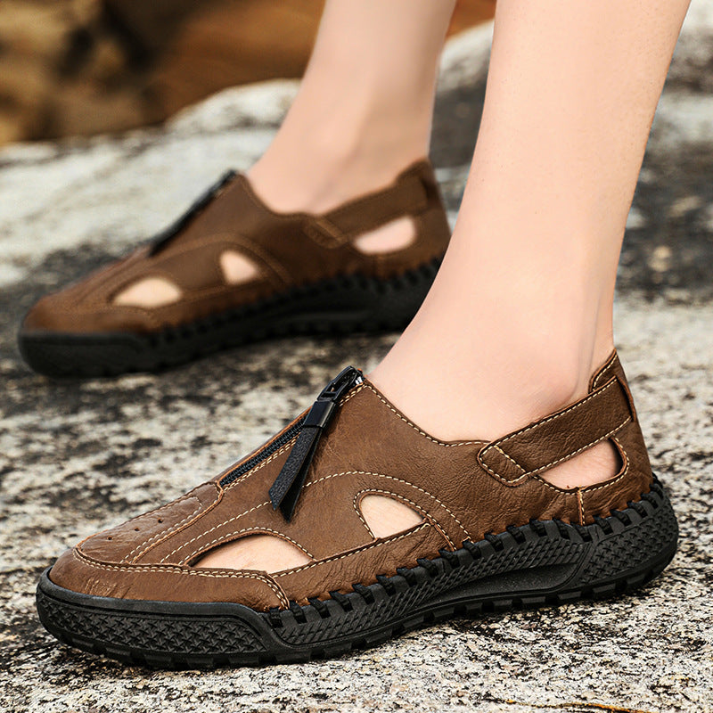 Sandales Homme en Cuir Véritable | Clogs Respirants Grande Taille 38-46