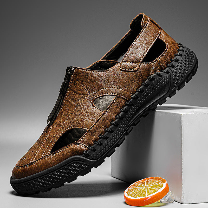 Sandales Homme en Cuir Véritable | Clogs Respirants Grande Taille 38-46