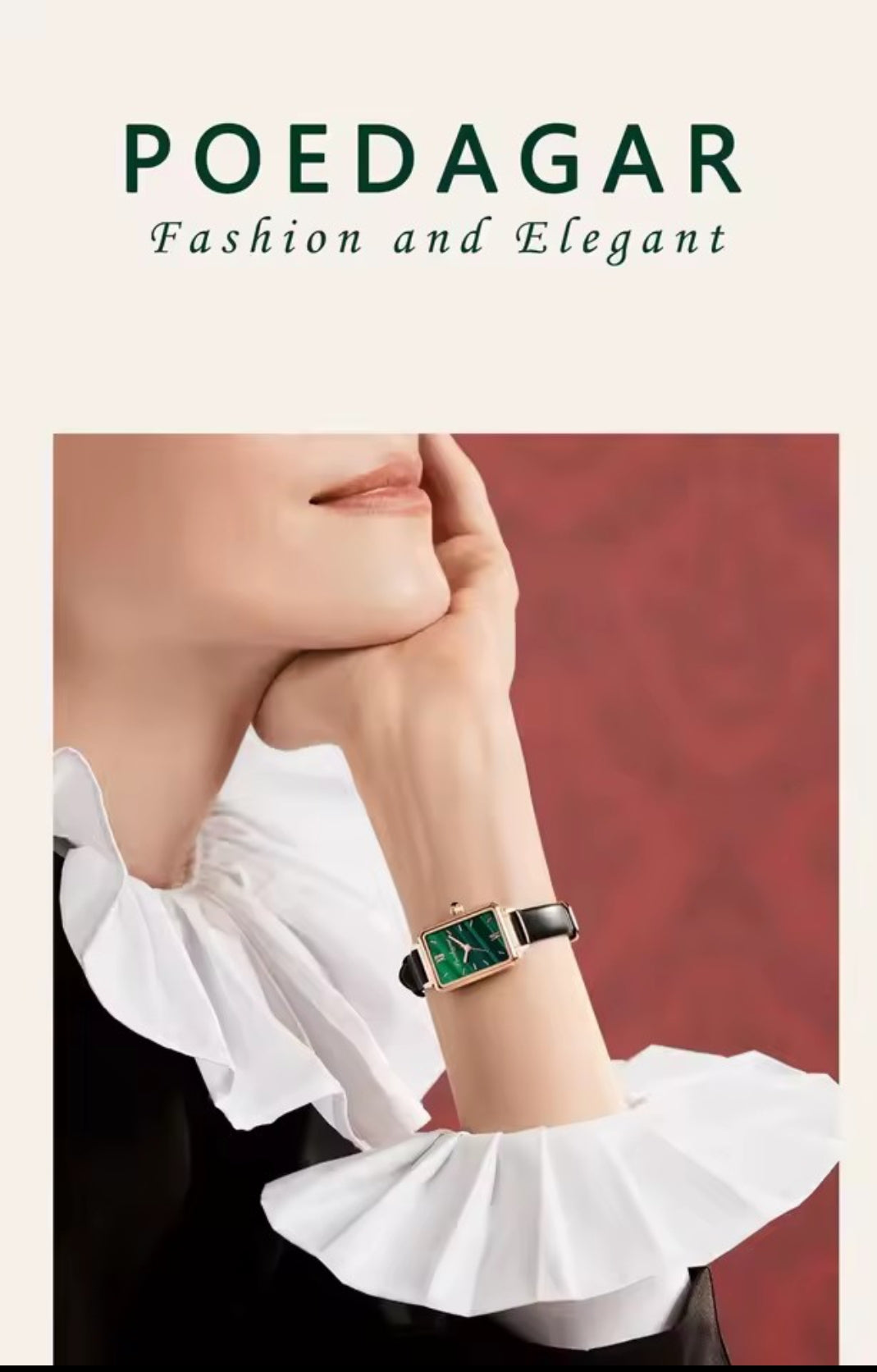 Montre Carrée Verte à Quartz pour Femme - Petite Taille, Style Étudiant, Marque Suisse, Verre Minéral Renforcé