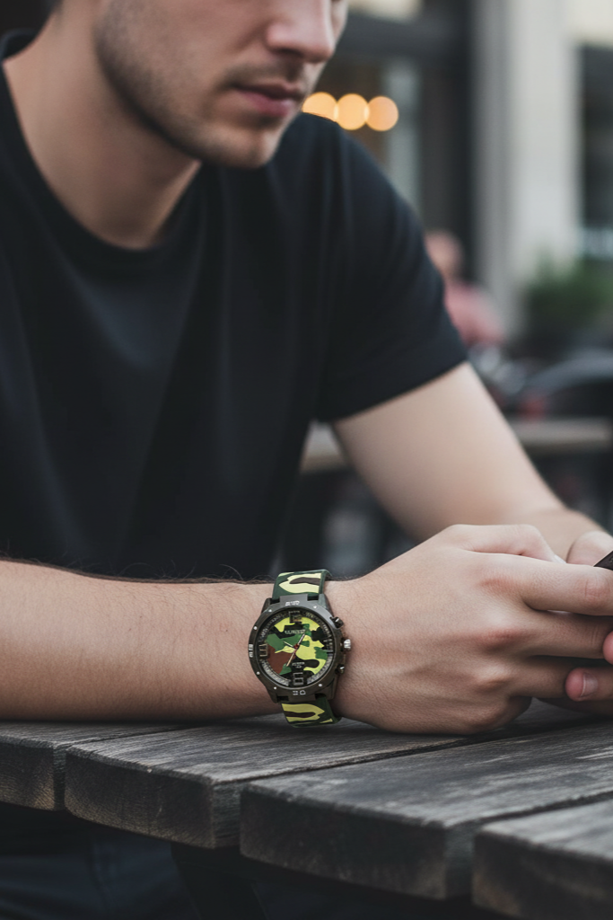 Montre à quartz pour homme de la marque WOMAGE, bracelet en cuir, cadran rond, style décontracté, avec échelle rotative.