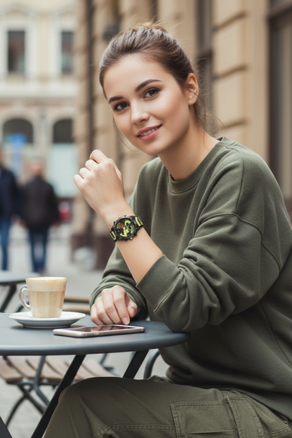 Montre à quartz pour homme de la marque WOMAGE, bracelet en cuir, cadran rond, style décontracté, avec échelle rotative.